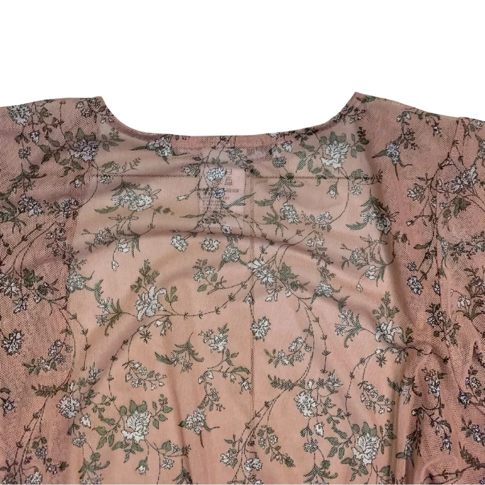 American Rag Cie Pink Floral Cottage Duster Cardigan Kimono Jacket Boho Prairie - Picture 10 of 12
